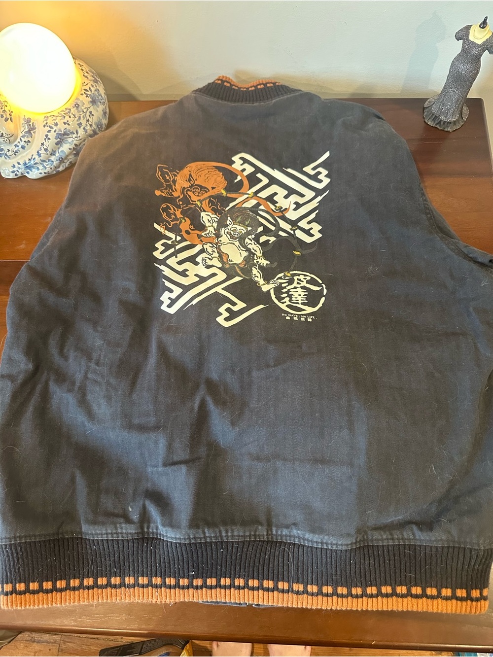 90s Men's Black Washed Canvas Graphic Embroidered Bomber Jacket